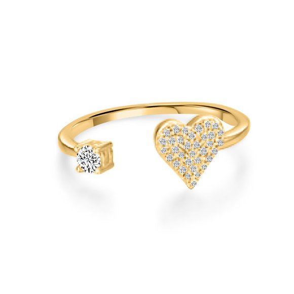 Open Heart 14K Yellow Gold Diamond Cuff Ring